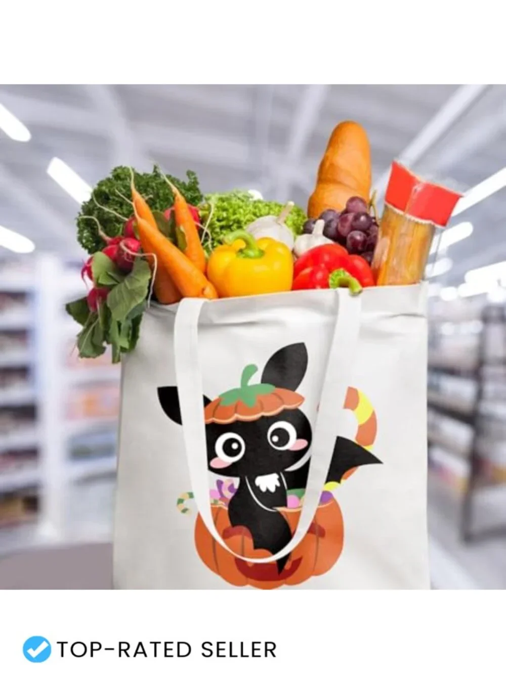Set of 3 Large Linen Canvas Tote Bags Halloween Trick or Treat Reusable